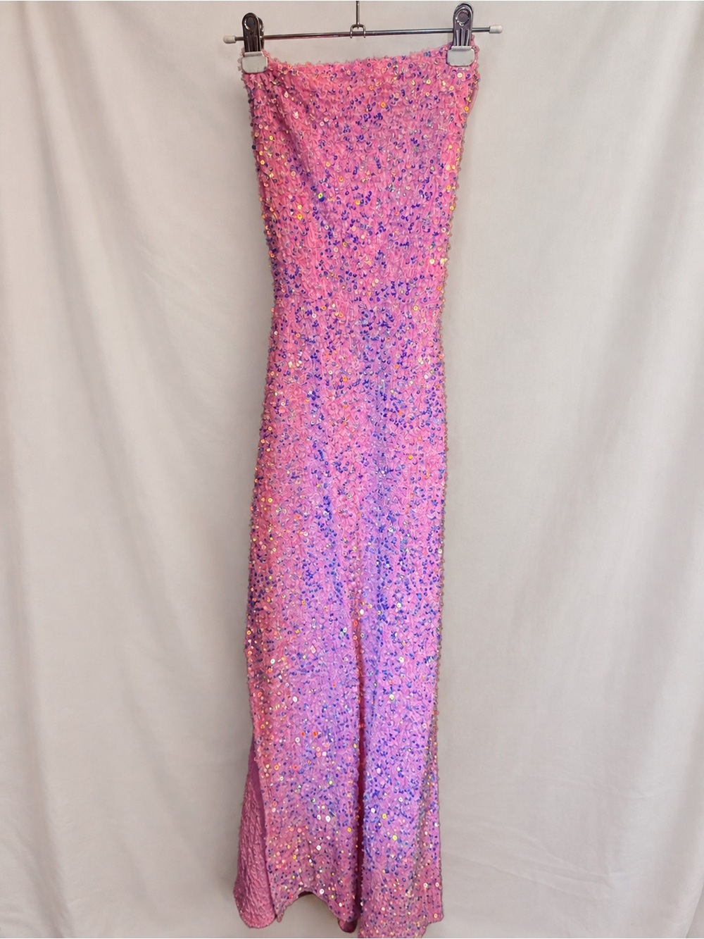 Lucy in the Sky Pink Iridescent Sequin Strapless Gown